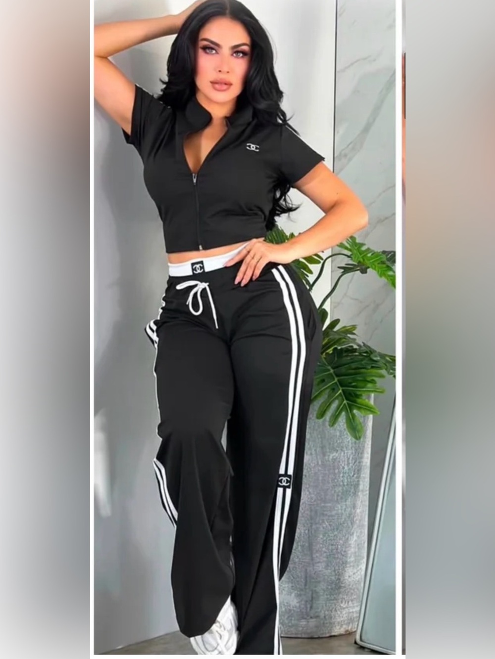Black Track Pants and a Matching Top Two Piece Set size S